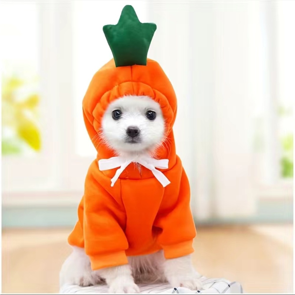 NWT Orange Fleece Carrot Hoodie For Pets- Size Small